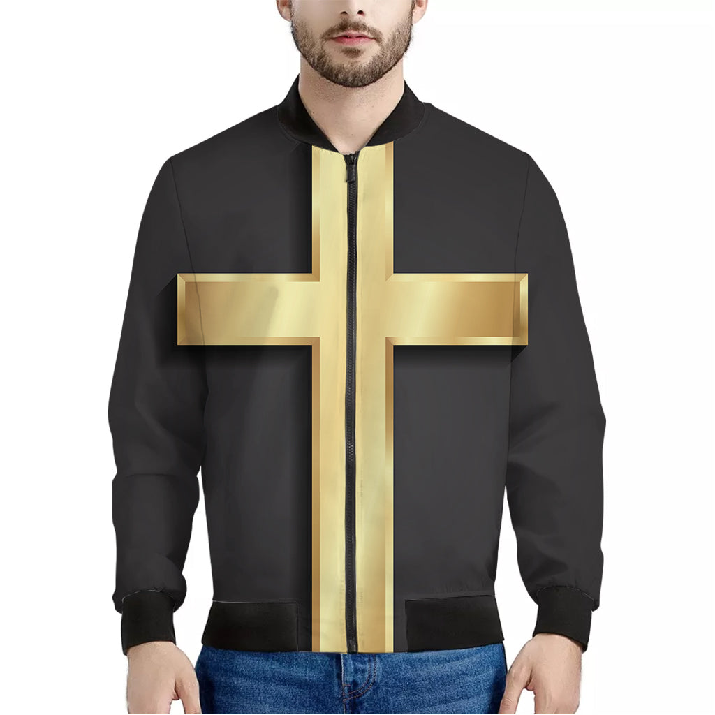 Classic Golden Cross Print Men's Bomber Jacket