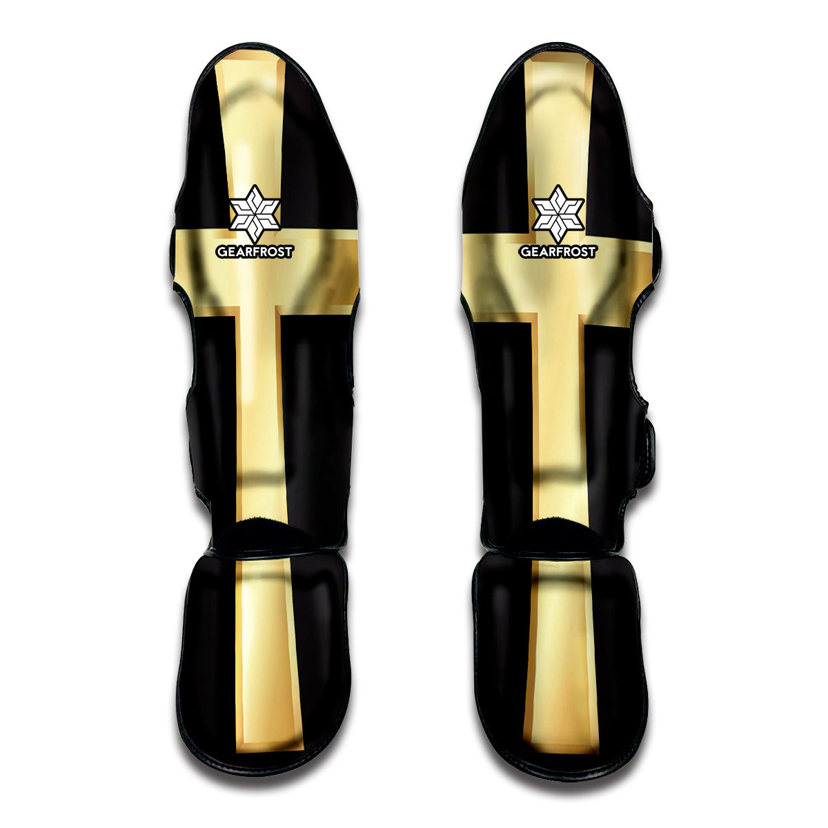 Classic Golden Cross Print Muay Thai Shin Guards