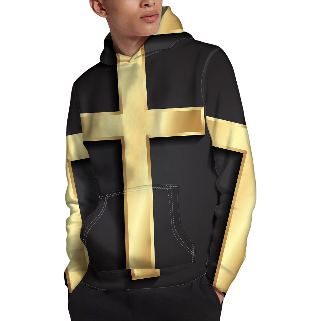 Classic Golden Cross Print Pullover Hoodie