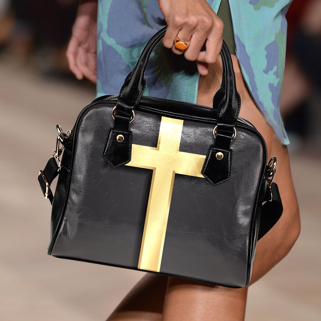 Classic Golden Cross Print Shoulder Handbag