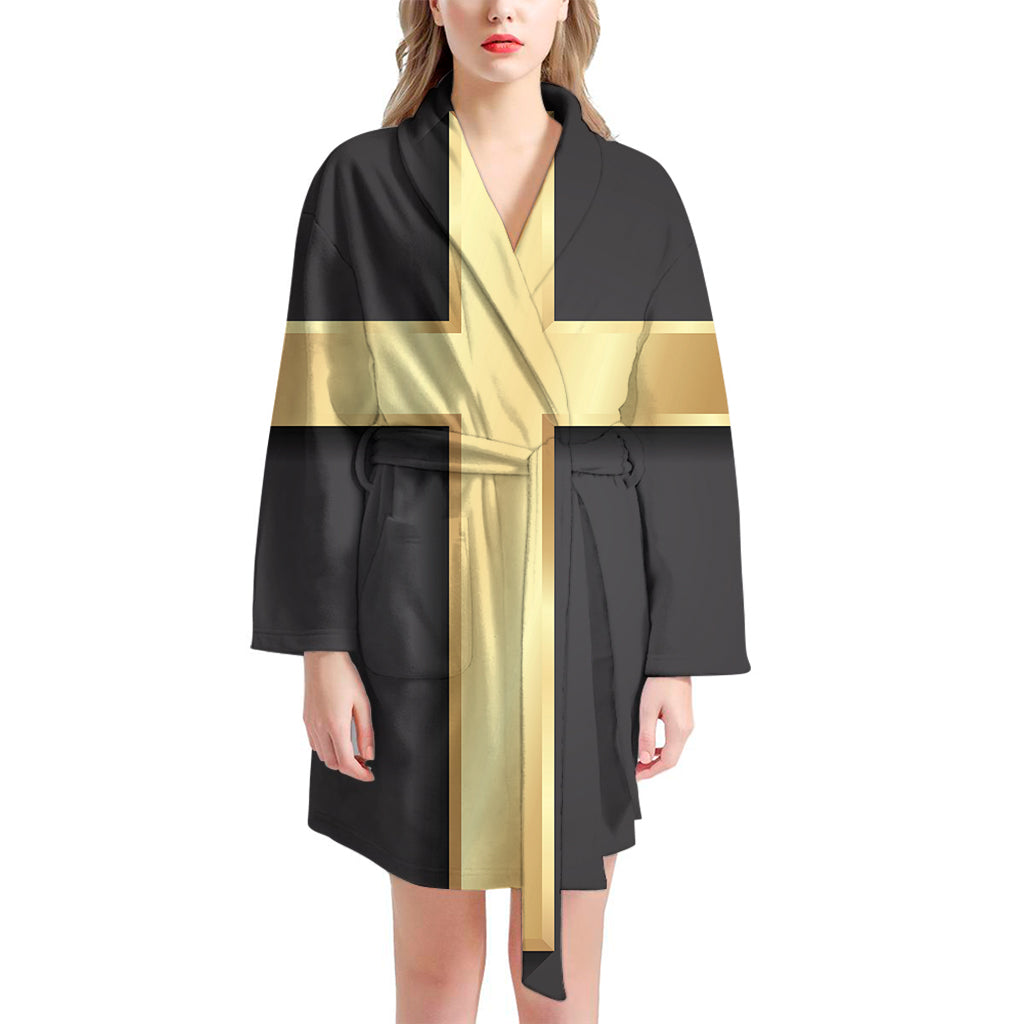 Classic Golden Cross Print Women's Bathrobe