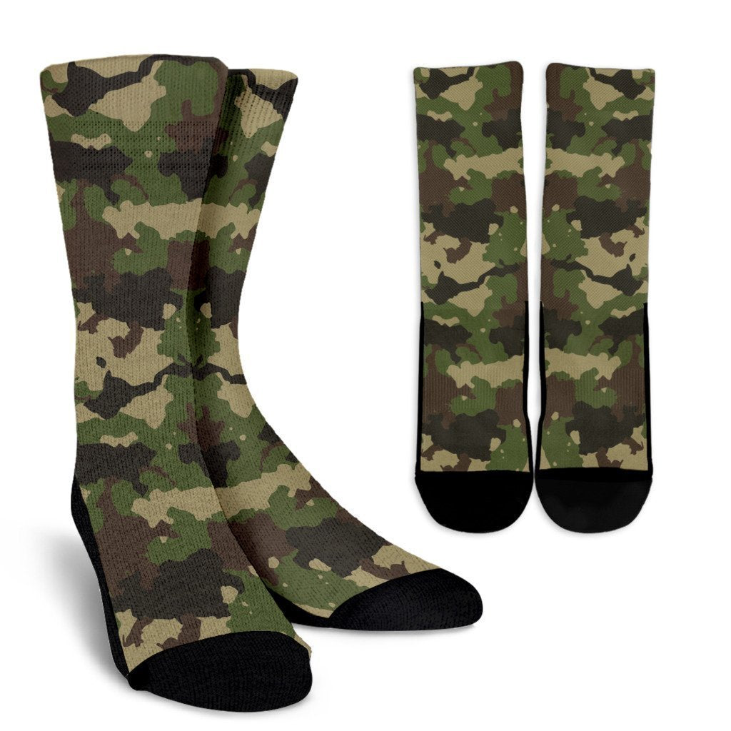 Classic Green Camouflage Print Crew Socks