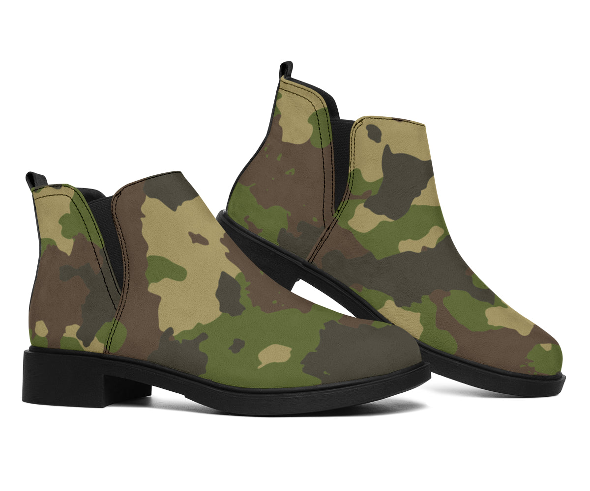 Classic Green Camouflage Print Flat Ankle Boots