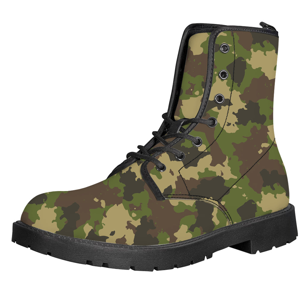 Classic Green Camouflage Print Leather Boots