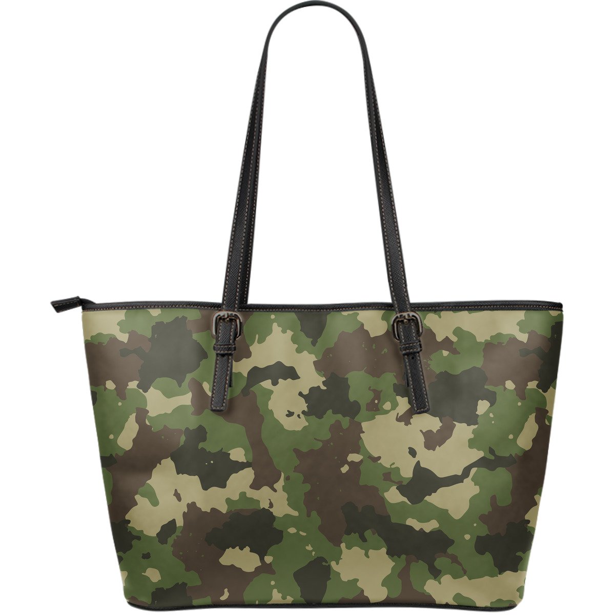 Classic Green Camouflage Print Leather Tote Bag