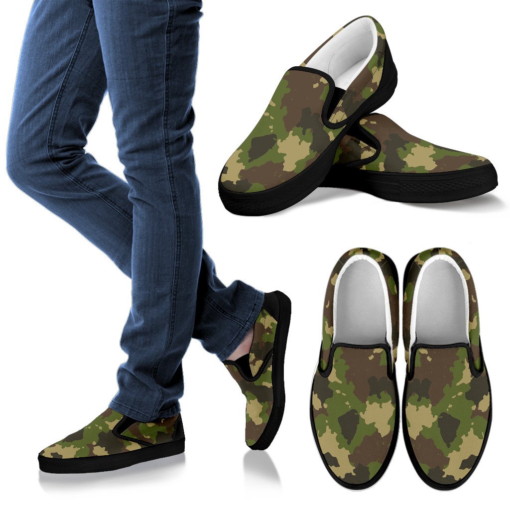 Classic Green Camouflage Print Men's Slip On Shoes