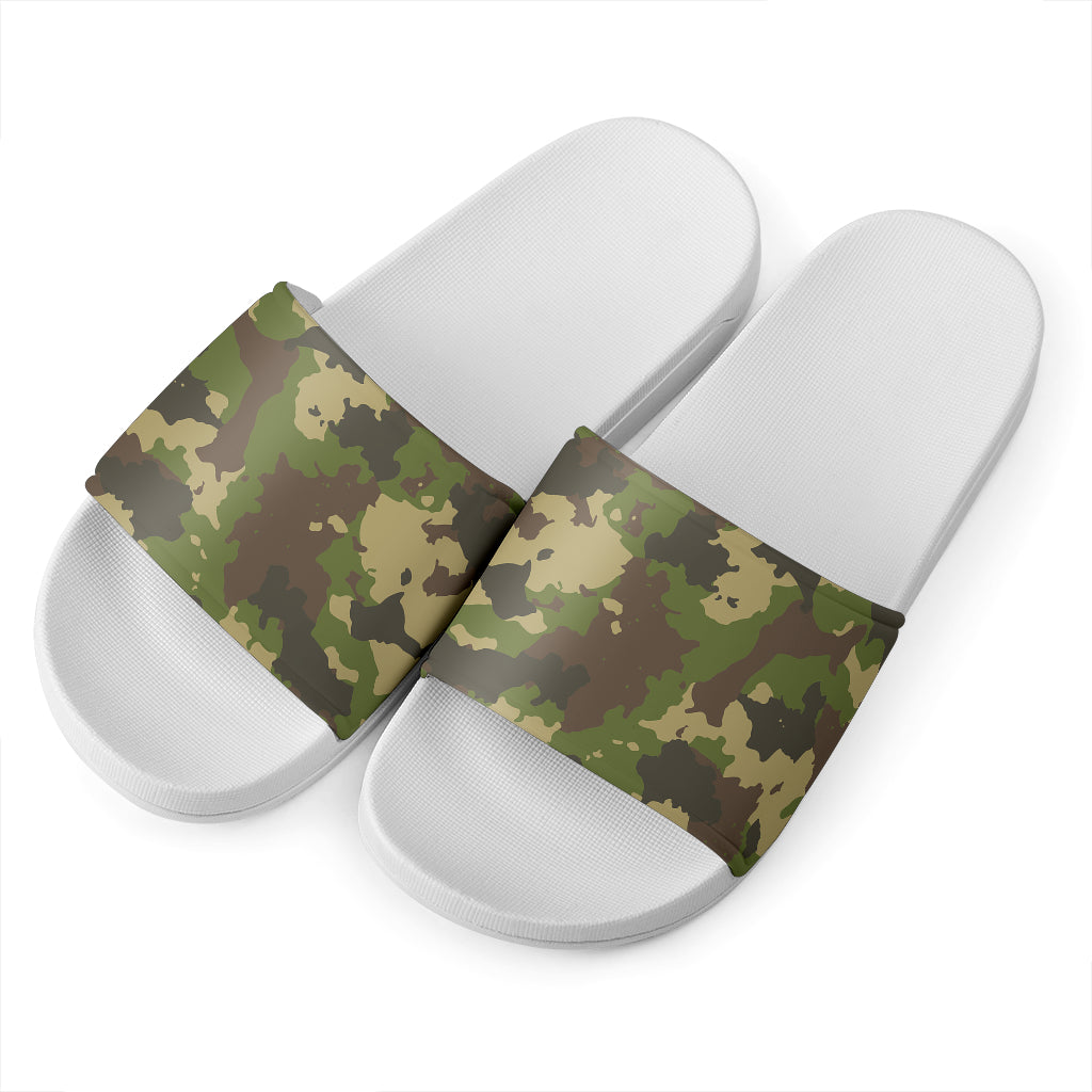 Classic Green Camouflage Print White Slide Sandals