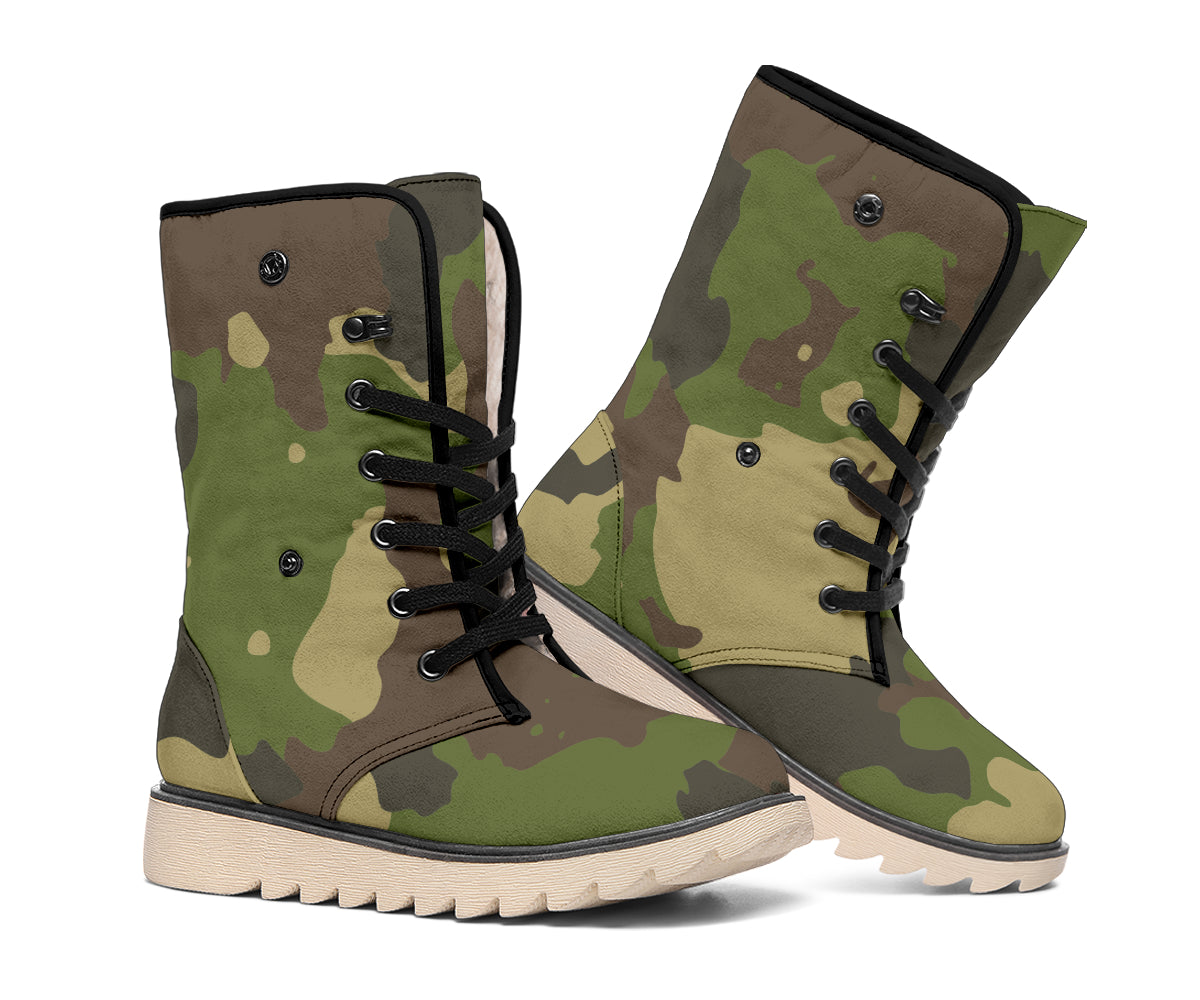 Classic Green Camouflage Print Winter Boots