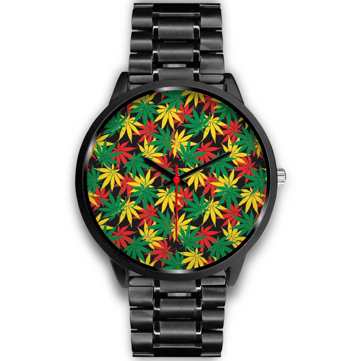 Classic Hemp Leaves Reggae Pattern Print Black Watch