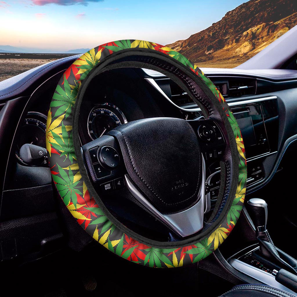 Classic Hemp Leaves Reggae Pattern Print Car Steering Wheel Cover