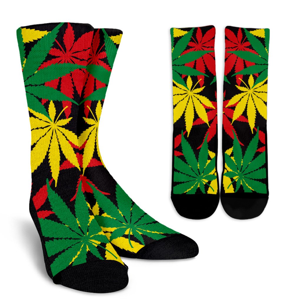 Classic Hemp Leaves Reggae Pattern Print Crew Socks