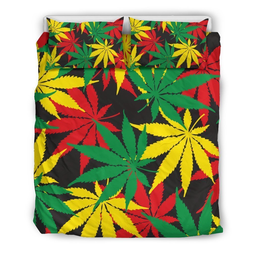 Classic Hemp Leaves Reggae Pattern Print Duvet Cover Bedding Set