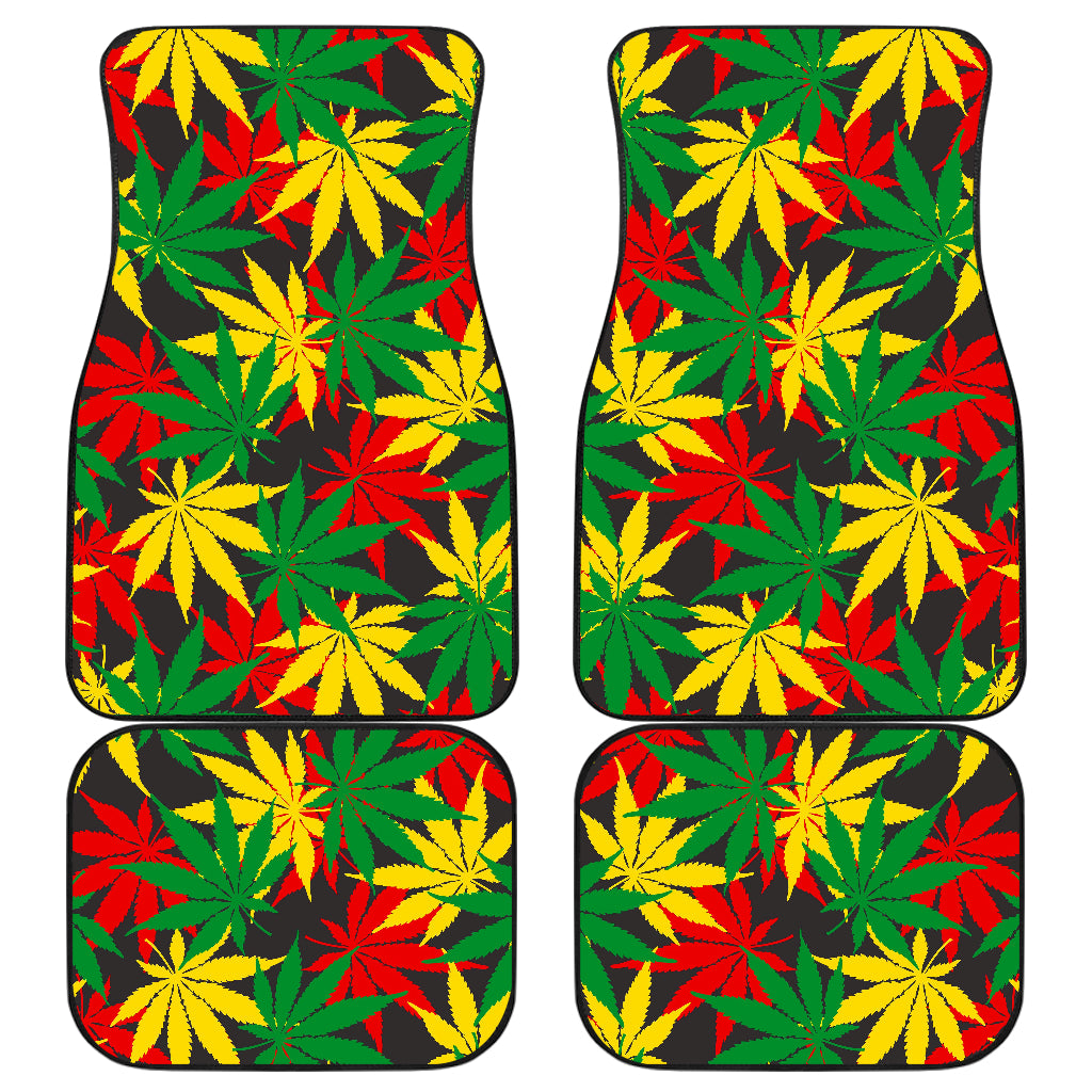 Classic Hemp Leaves Reggae Pattern Print Front and Back Car Floor Mats