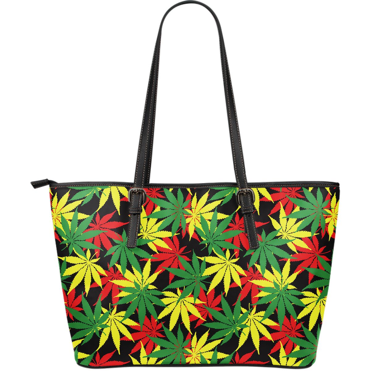 Classic Hemp Leaves Reggae Pattern Print Leather Tote Bag