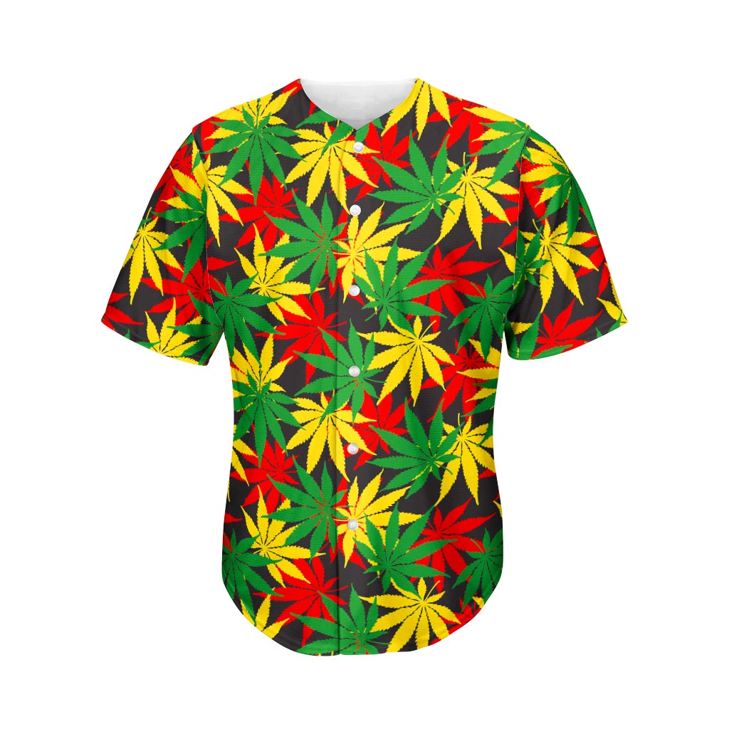 Classic Hemp Leaves Reggae Pattern Print Men's Baseball Jersey