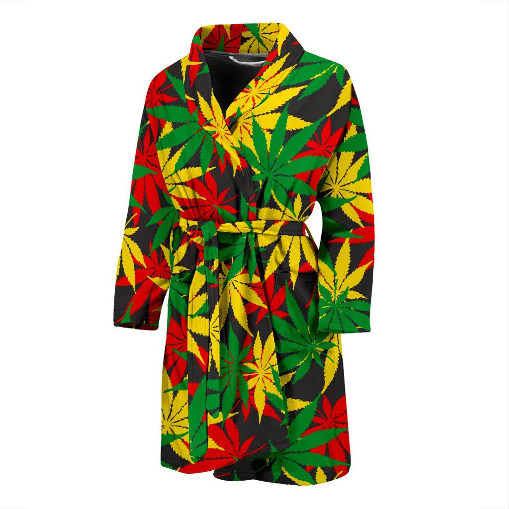 Classic Hemp Leaves Reggae Pattern Print Men's Bathrobe