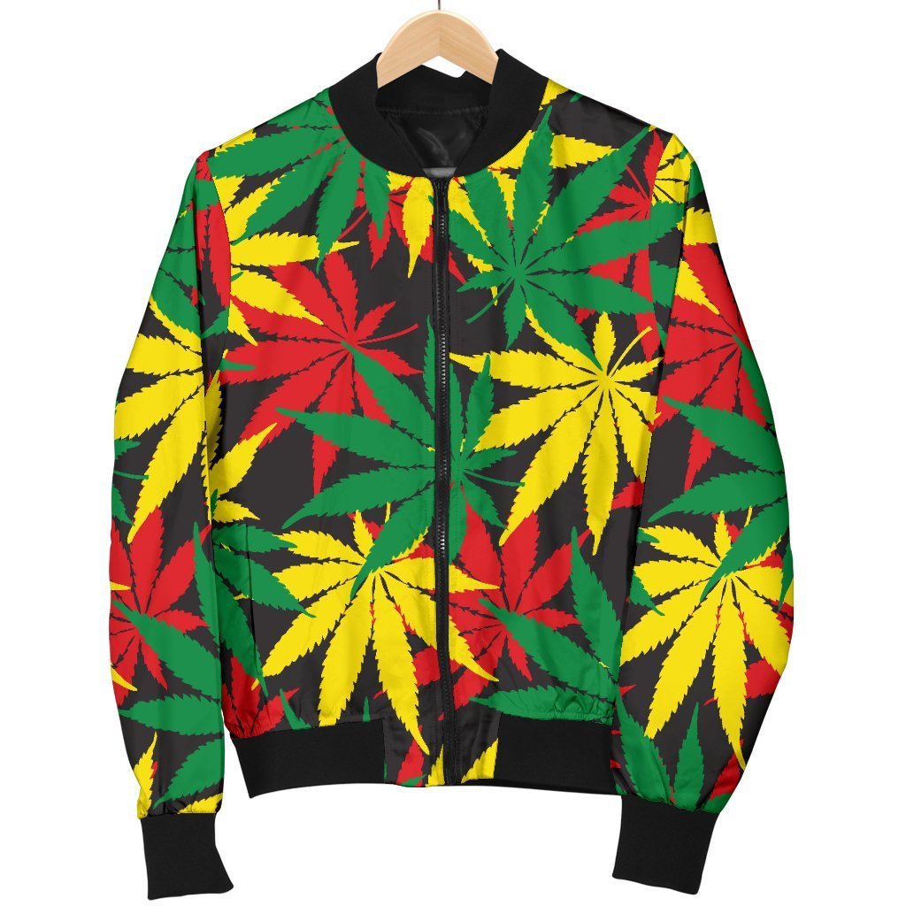 Classic Hemp Leaves Reggae Pattern Print Men's Bomber Jacket