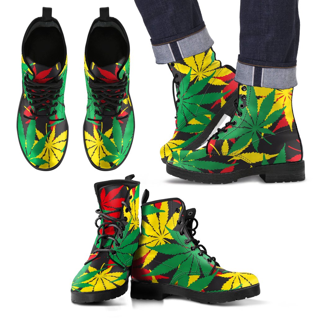 Classic Hemp Leaves Reggae Pattern Print Men's Boots