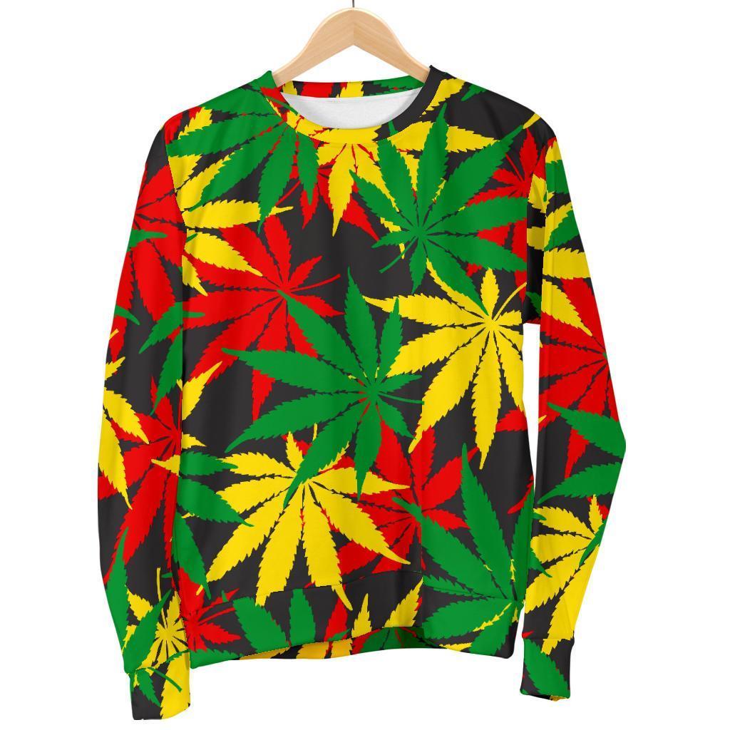 Classic Hemp Leaves Reggae Pattern Print Men's Crewneck Sweatshirt