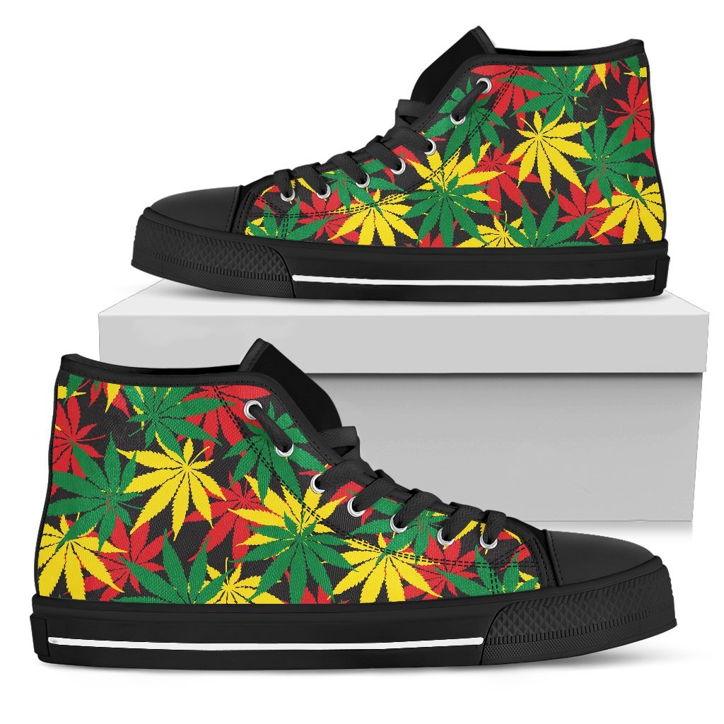 Classic Hemp Leaves Reggae Pattern Print Men's High Top Shoes