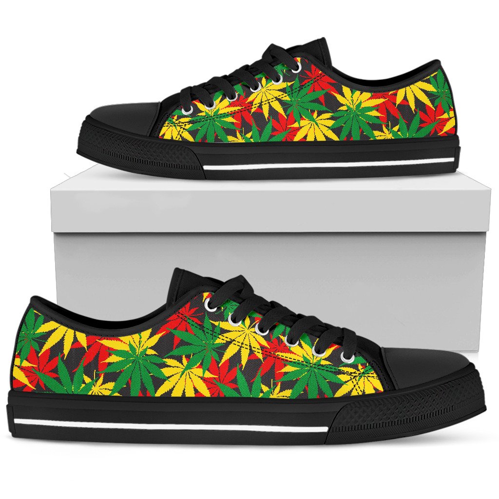 Classic Hemp Leaves Reggae Pattern Print Men's Low Top Shoes