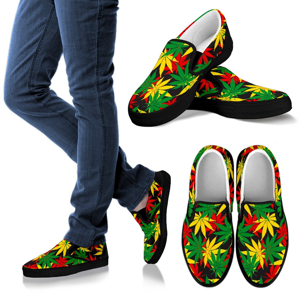 Classic Hemp Leaves Reggae Pattern Print Men's Slip On Shoes