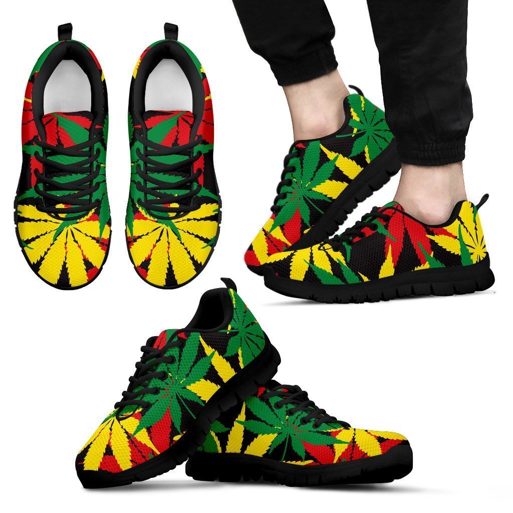 Classic Hemp Leaves Reggae Pattern Print Men's Sneakers
