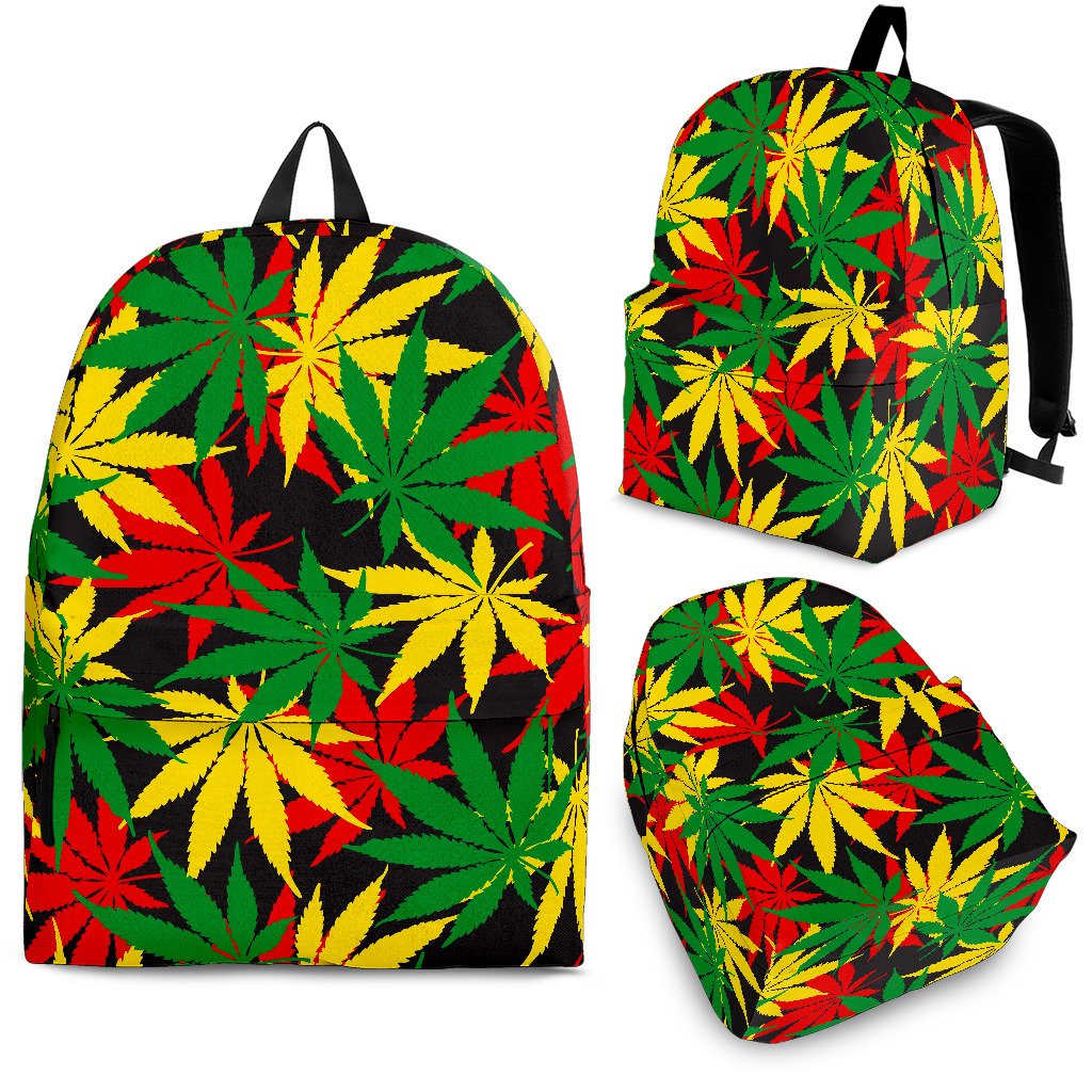 Classic Hemp Leaves Reggae Pattern Print School Backpack