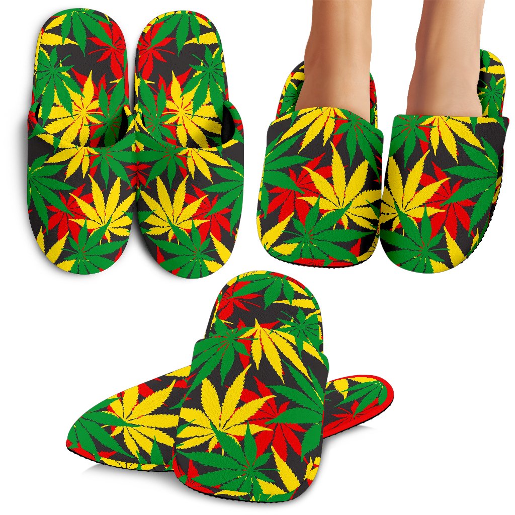 Classic Hemp Leaves Reggae Pattern Print Slippers