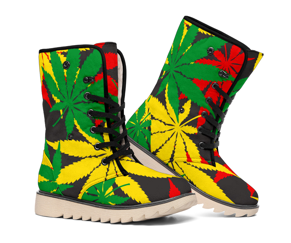 Classic Hemp Leaves Reggae Pattern Print Winter Boots