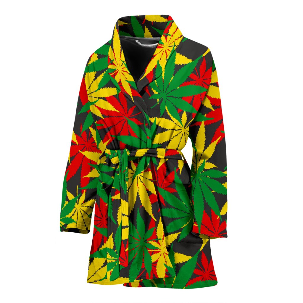 Classic Hemp Leaves Reggae Pattern Print Women's Bathrobe