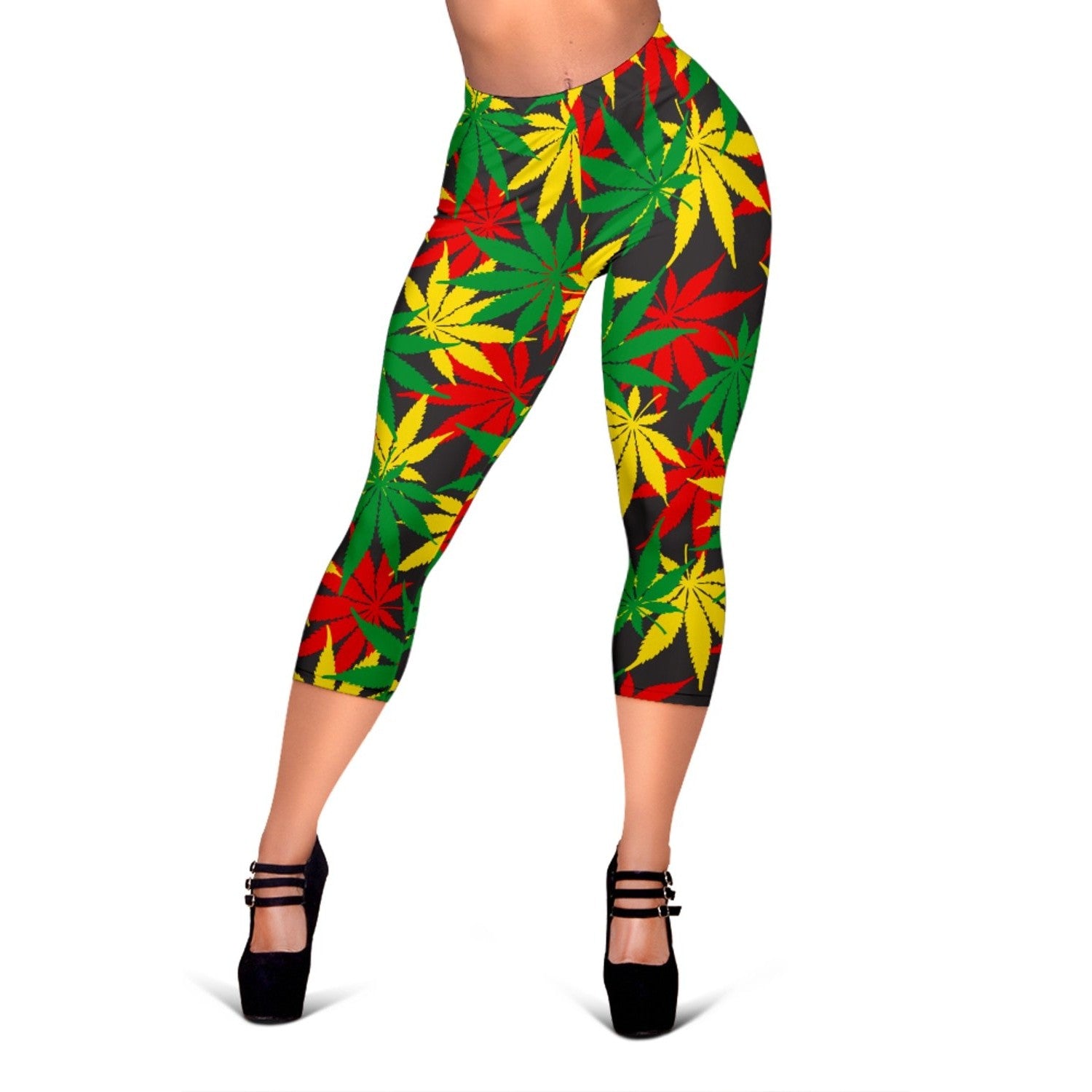 Classic Hemp Leaves Reggae Pattern Print Women's Capri Leggings