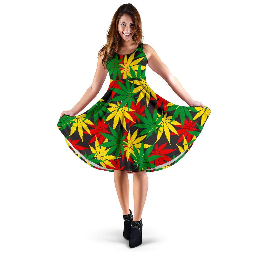 Classic Hemp Leaves Reggae Pattern Print Women's Dress