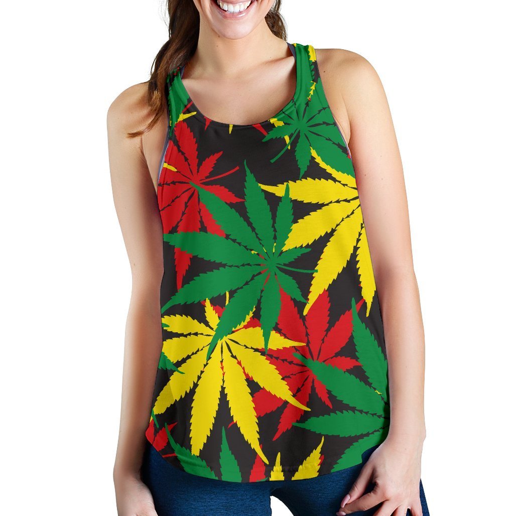 Classic Hemp Leaves Reggae Pattern Print Women's Racerback Tank Top