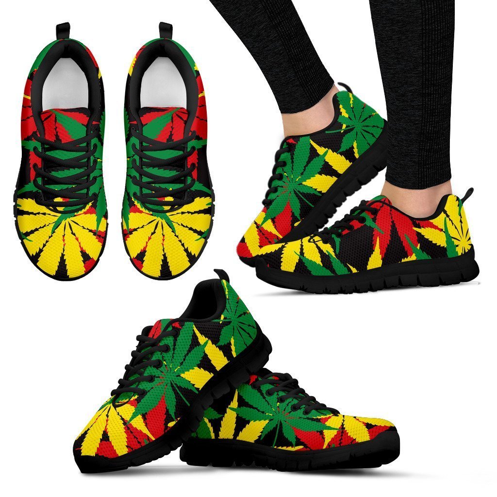 Classic Hemp Leaves Reggae Pattern Print Women's Sneakers