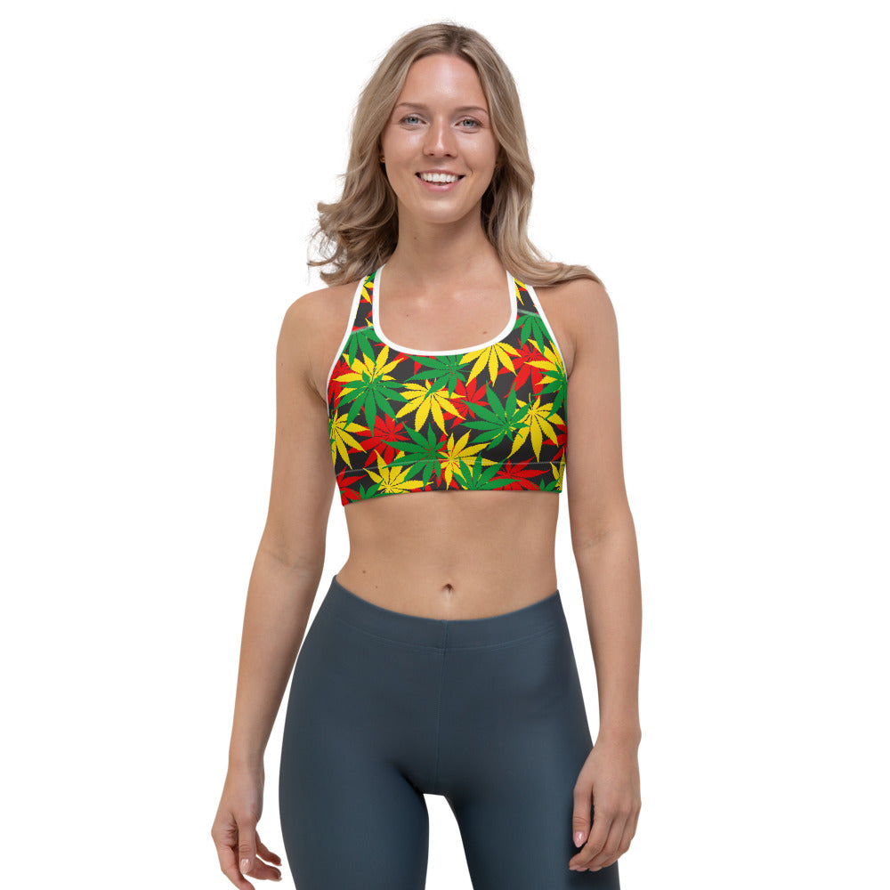 Classic Hemp Leaves Reggae Pattern Print Women's Sports Bra