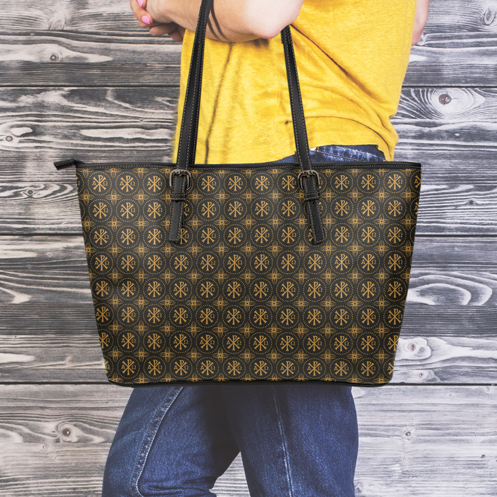 Classic Orthodox Pattern Print Leather Tote Bag