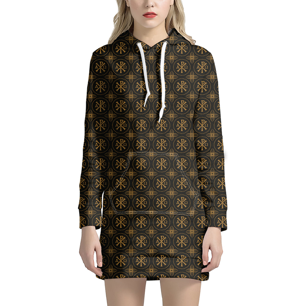 Classic Orthodox Pattern Print Women's Pullover Hoodie Dress