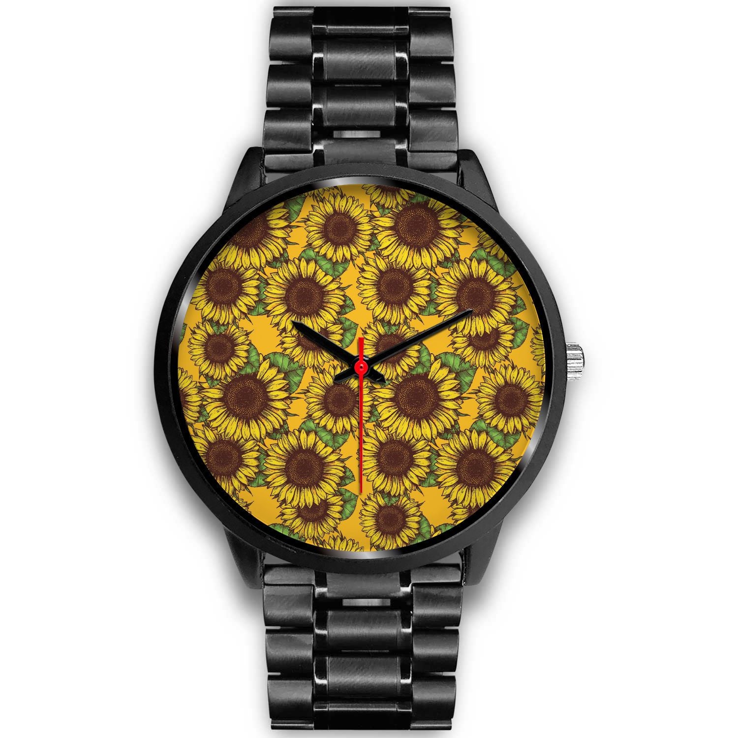 Classic Vintage Sunflower Pattern Print Black Watch