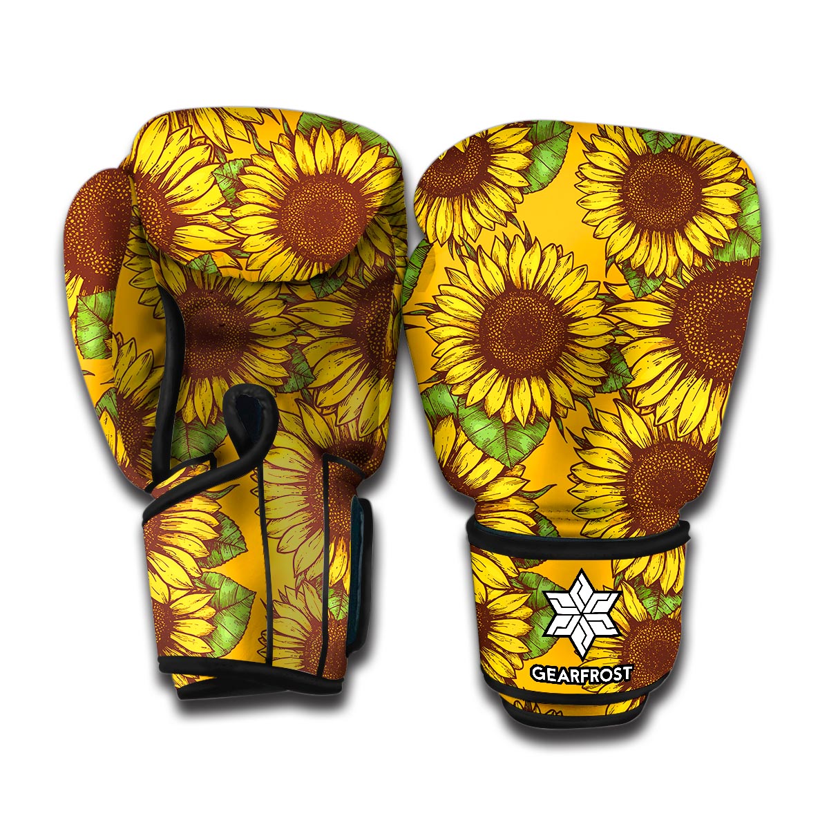 Classic Vintage Sunflower Pattern Print Boxing Gloves