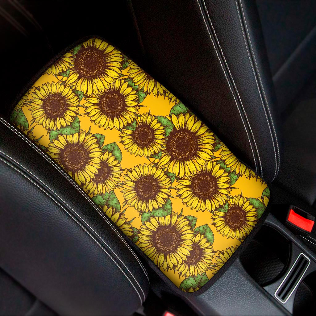 Classic Vintage Sunflower Pattern Print Car Center Console Cover