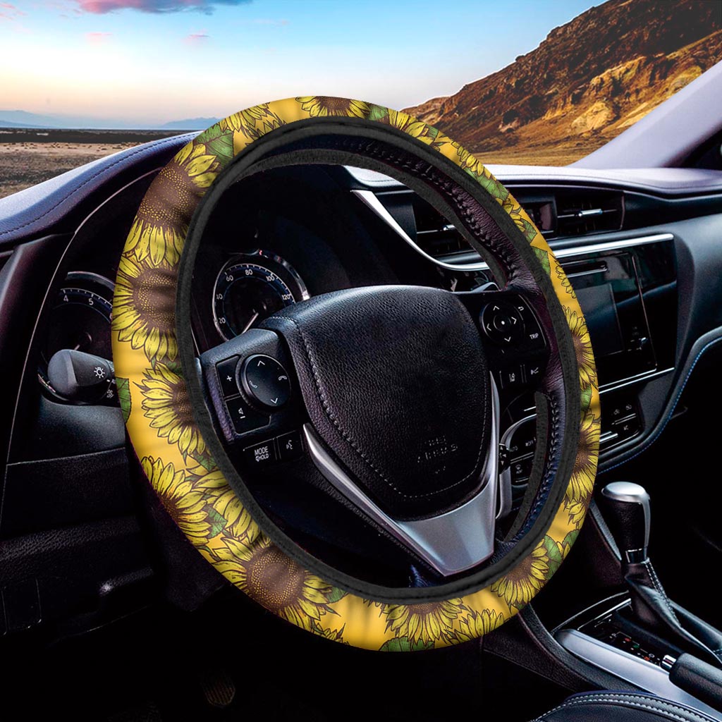 Classic Vintage Sunflower Pattern Print Car Steering Wheel Cover