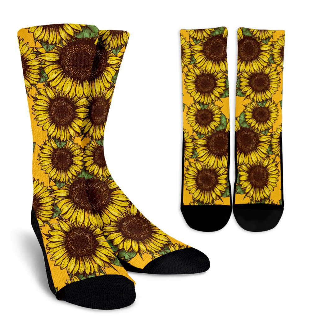 Classic Vintage Sunflower Pattern Print Crew Socks