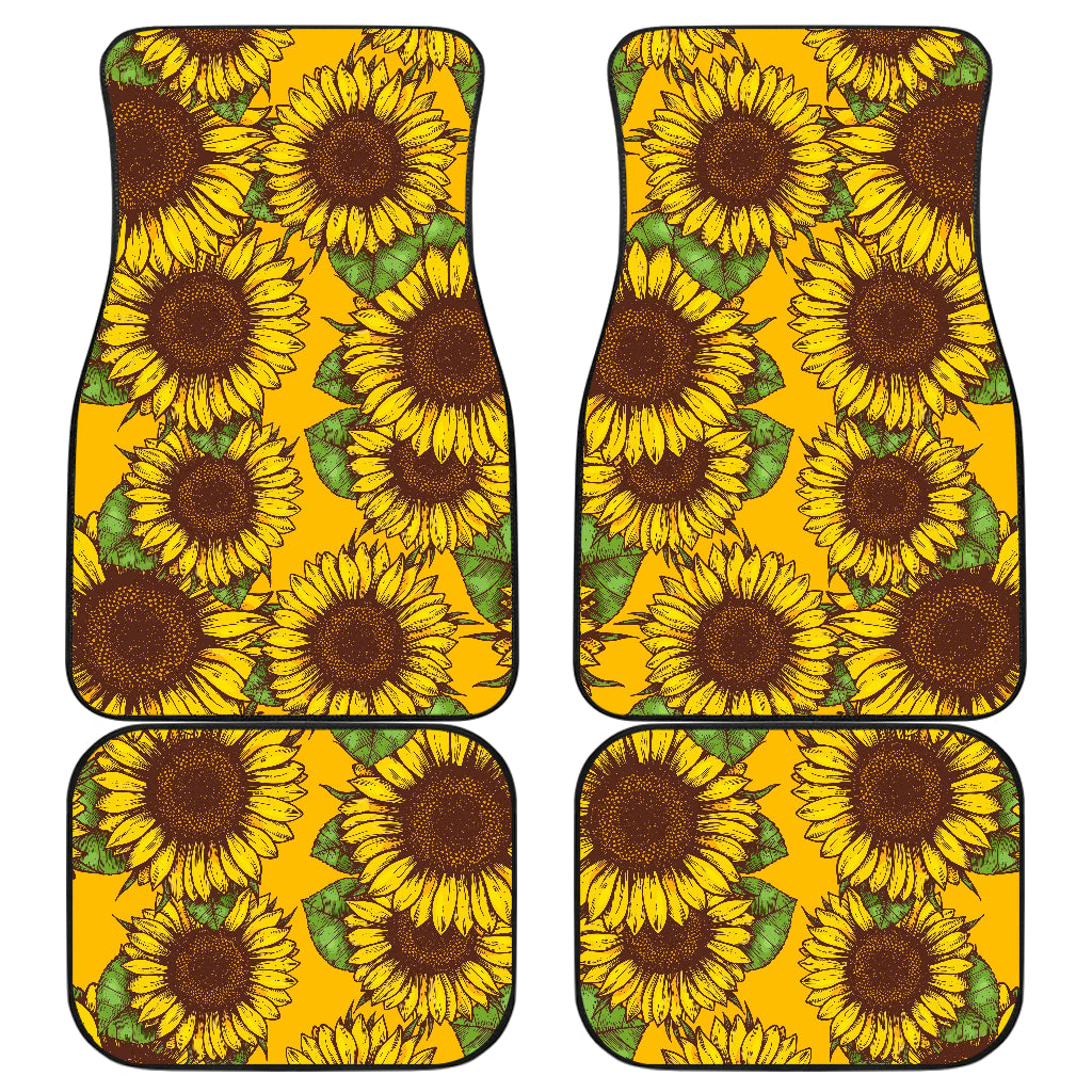 Classic Vintage Sunflower Pattern Print Front and Back Car Floor Mats