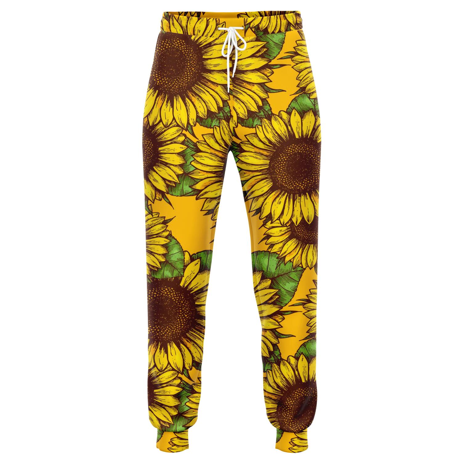 Classic Vintage Sunflower Pattern Print Jogger Pants