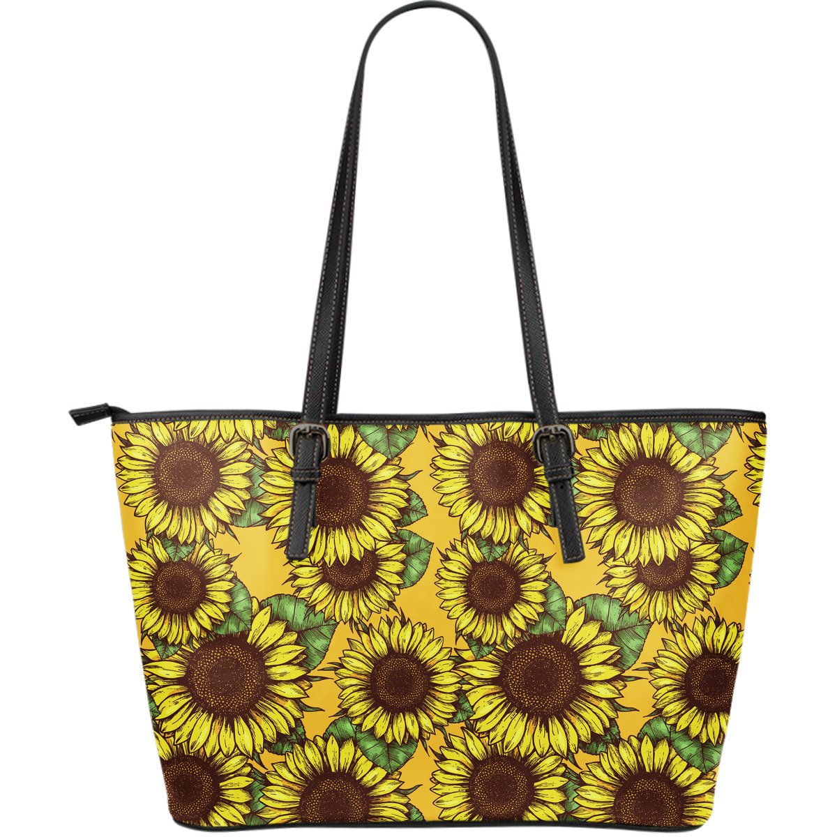 Classic Vintage Sunflower Pattern Print Leather Tote Bag