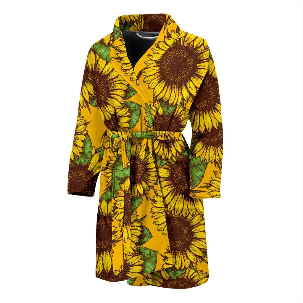 Classic Vintage Sunflower Pattern Print Men's Bathrobe