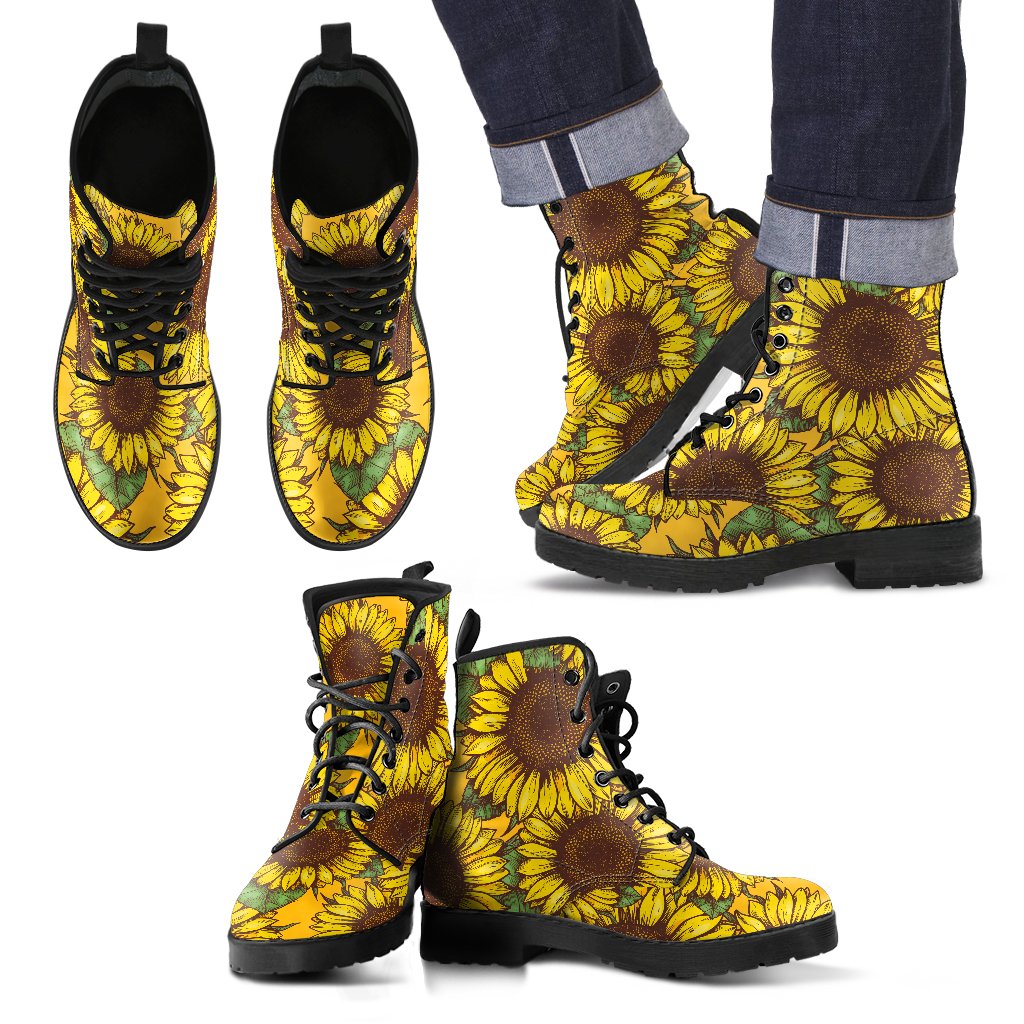 Classic Vintage Sunflower Pattern Print Men's Boots