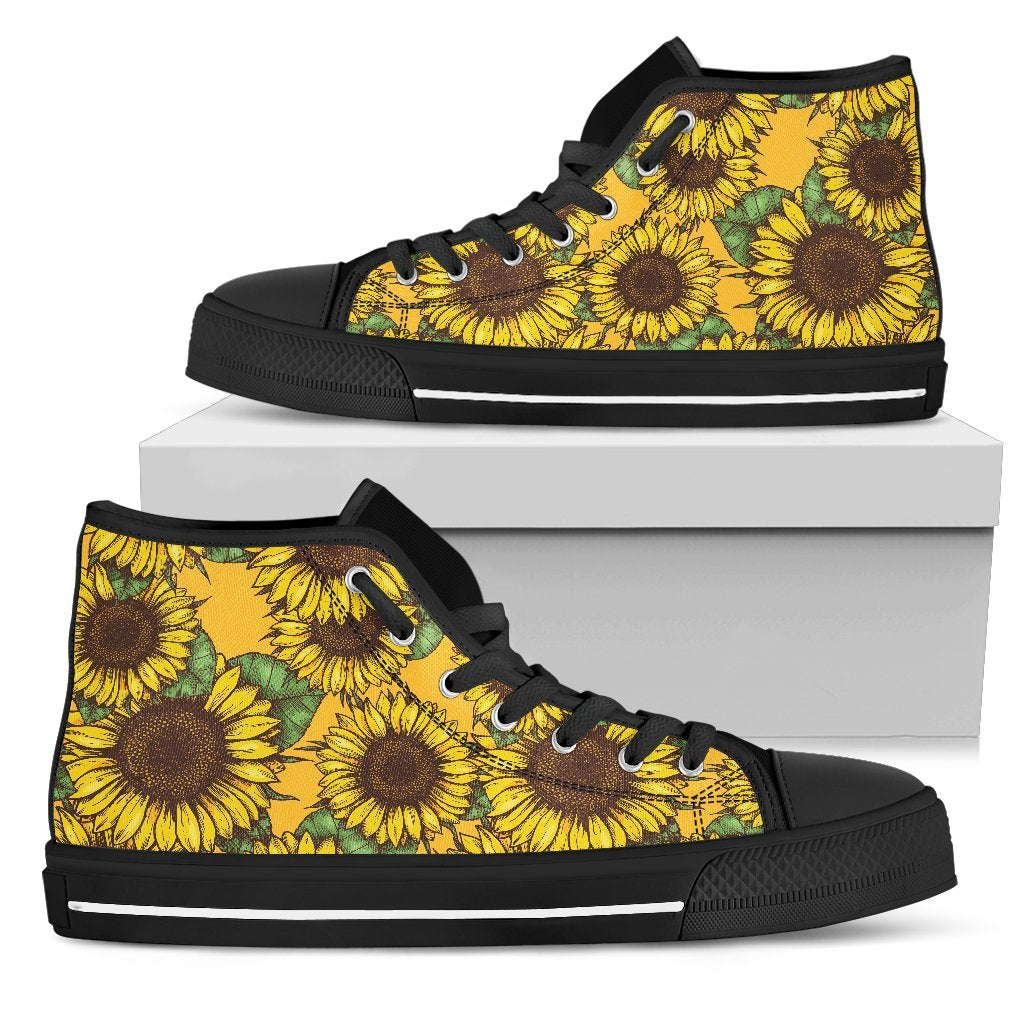 Classic Vintage Sunflower Pattern Print Men's High Top Shoes