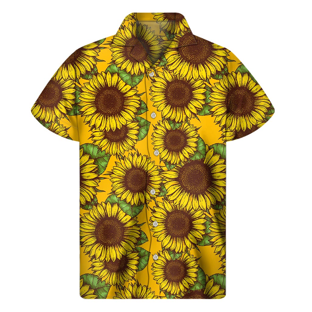 Classic Vintage Sunflower Pattern Print Men's Short Sleeve Shirt